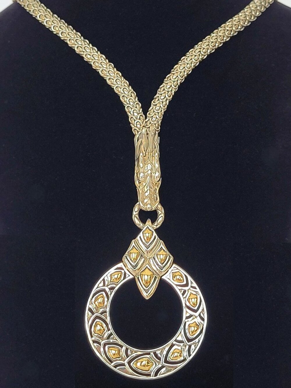 John Hardy Sterling Silver 18K Yellow Gold Naga Dragon Scale Pendant Necklace